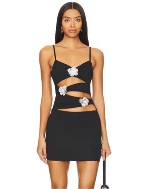 superdown Black Cutout Mini Dress with Silver Floral Embellishments